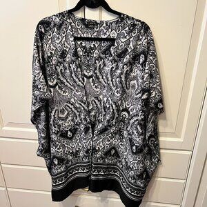 IMAN GLOBAL CHIC‎ Luxury Resort Black & White Paisley-Print Kimono (1X)
